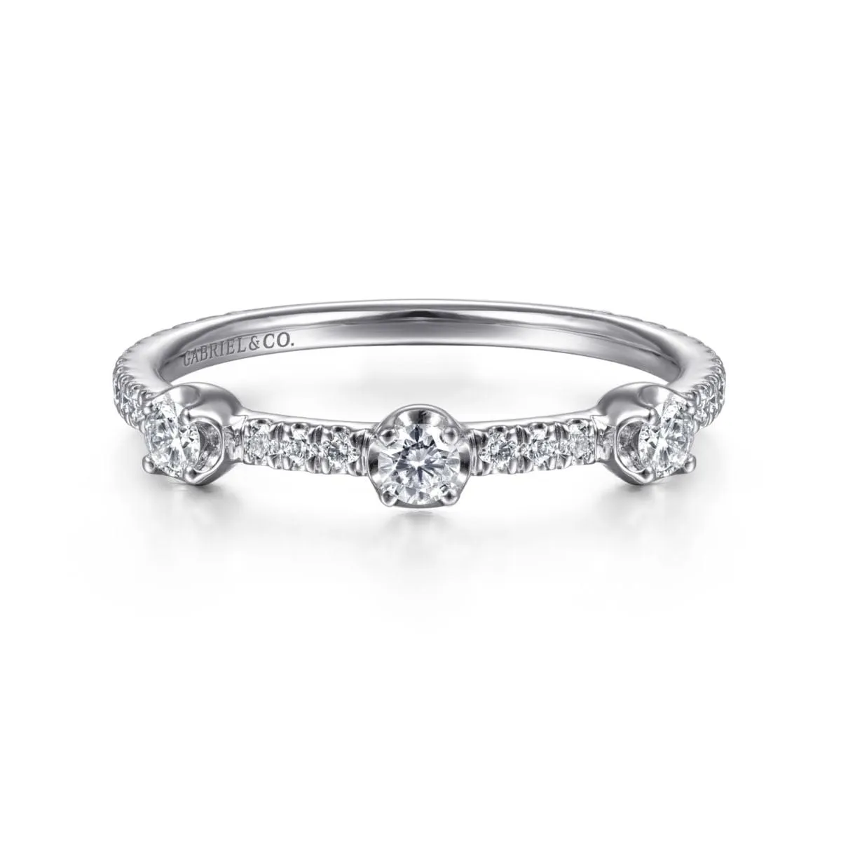 14K White Gold Diamond Station Stackable Ring - LR51907W45JJ