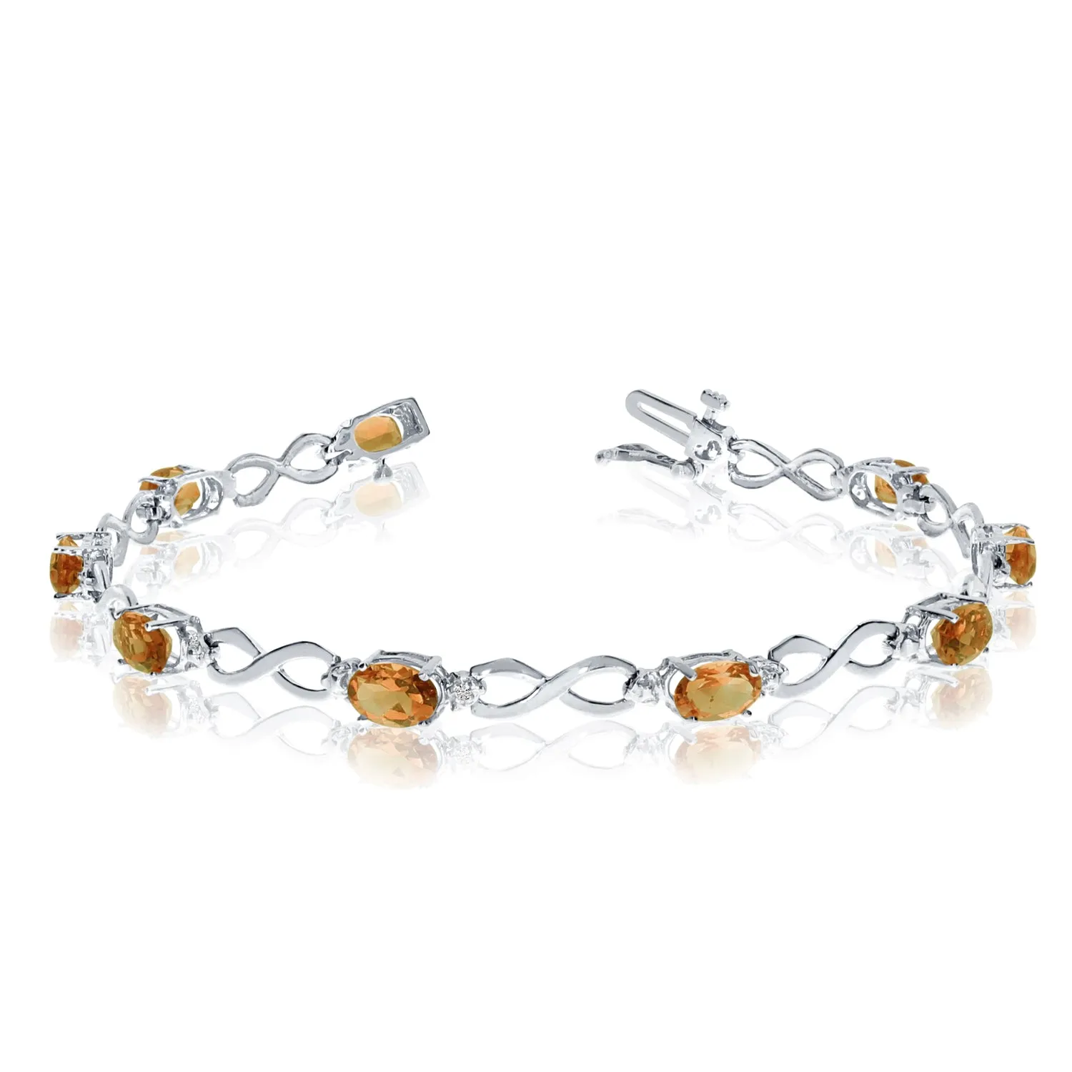 14K White Gold Oval Citrine Stones And Diamonds Infinity Tennis Bracelet, 7"