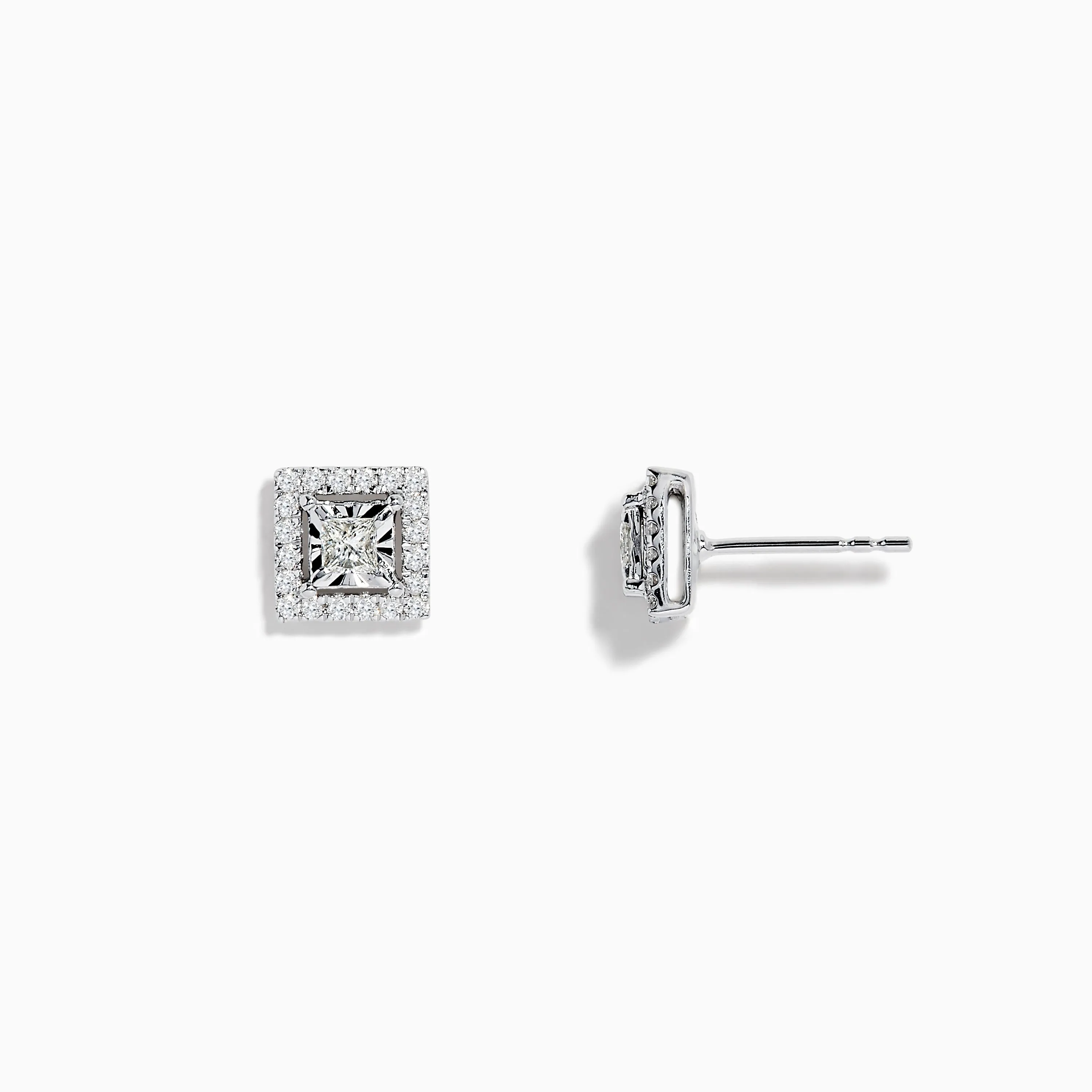 14K White Gold Square Diamond Halo Stud Earrings 0.46 TCW