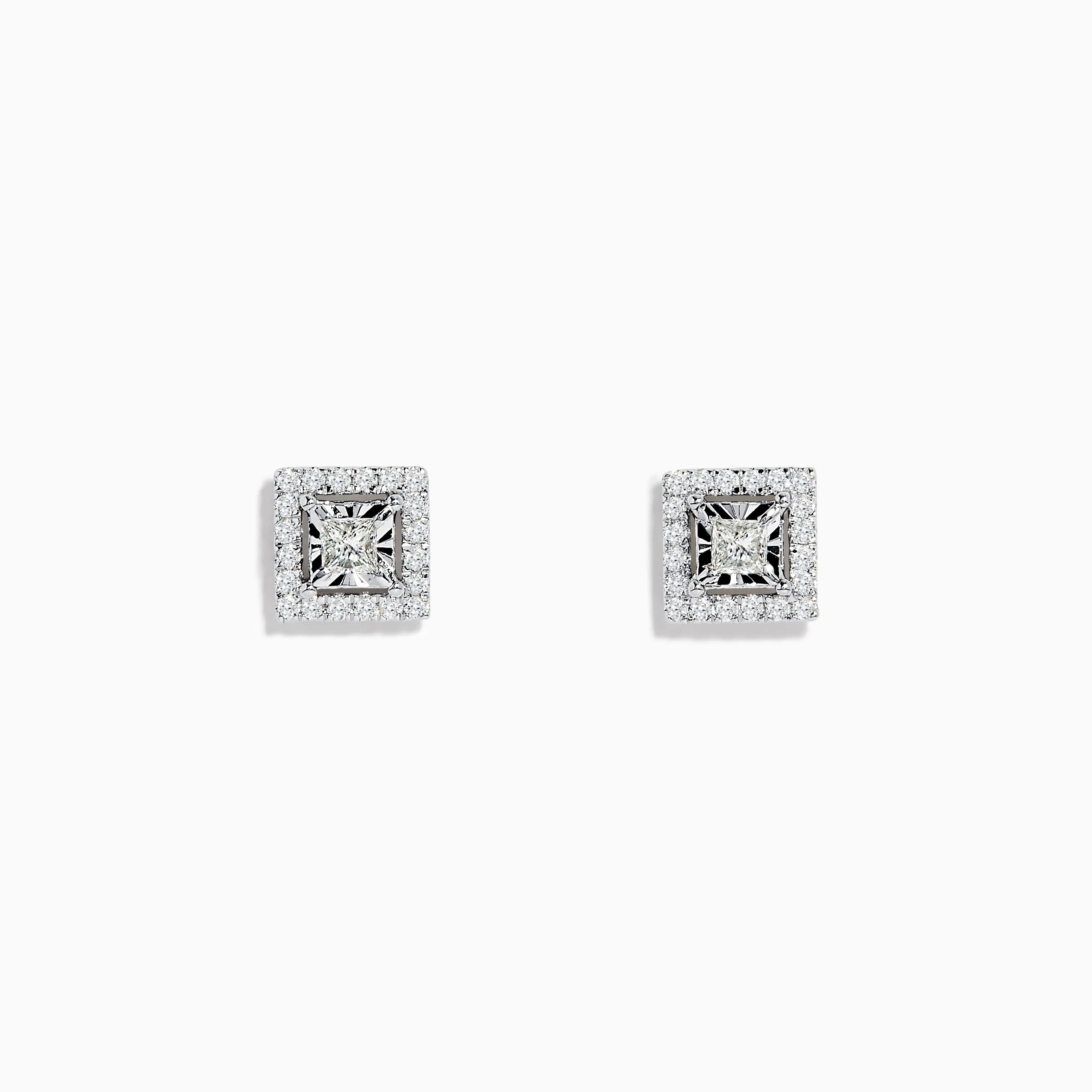 14K White Gold Square Diamond Halo Stud Earrings 0.46 TCW