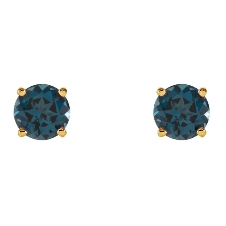 14K Yellow 5 mm Natural London Blue Topaz Stud Earrings with Friction Post