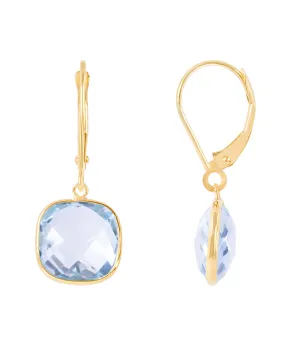 14K Yellow Gold Blue Topaz Drop Earrings