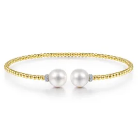 14K Yellow Gold Bujukan Diamond and Pearl Split Bangle