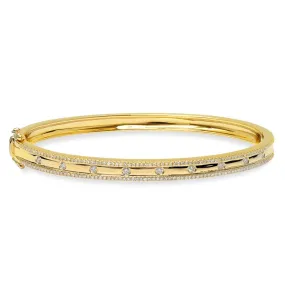 14K Yellow Gold Diamond Border Hinged Bangle (Small)