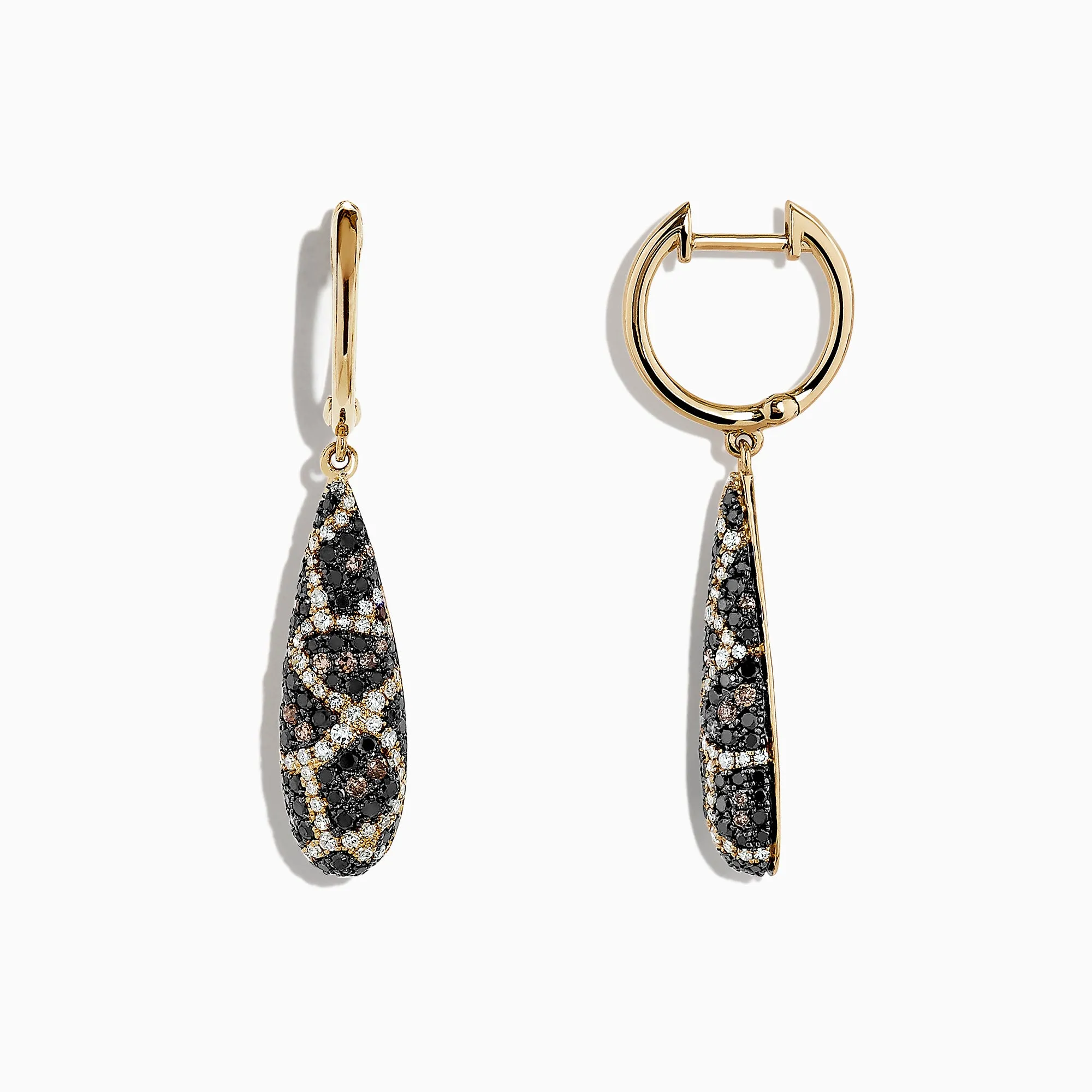 14K Yellow Gold Espresso, Black and White Diamond Earrings, 1.26 TCW