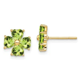 14k Yellow Gold Peridot Flower Post Earrings