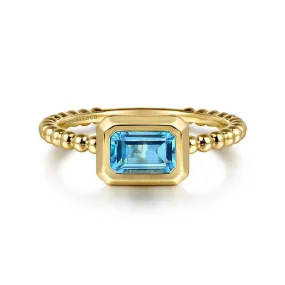 14K Yellow Plain Gold Bujukan And Blue Topaz Stackable Ring - LR52684Y4JBT