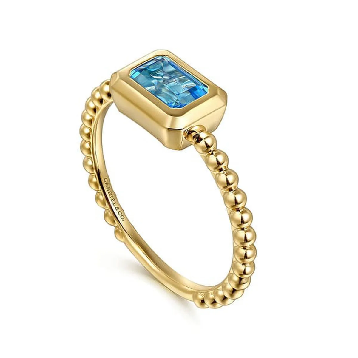 14K Yellow Plain Gold Bujukan And Blue Topaz Stackable Ring - LR52684Y4JBT