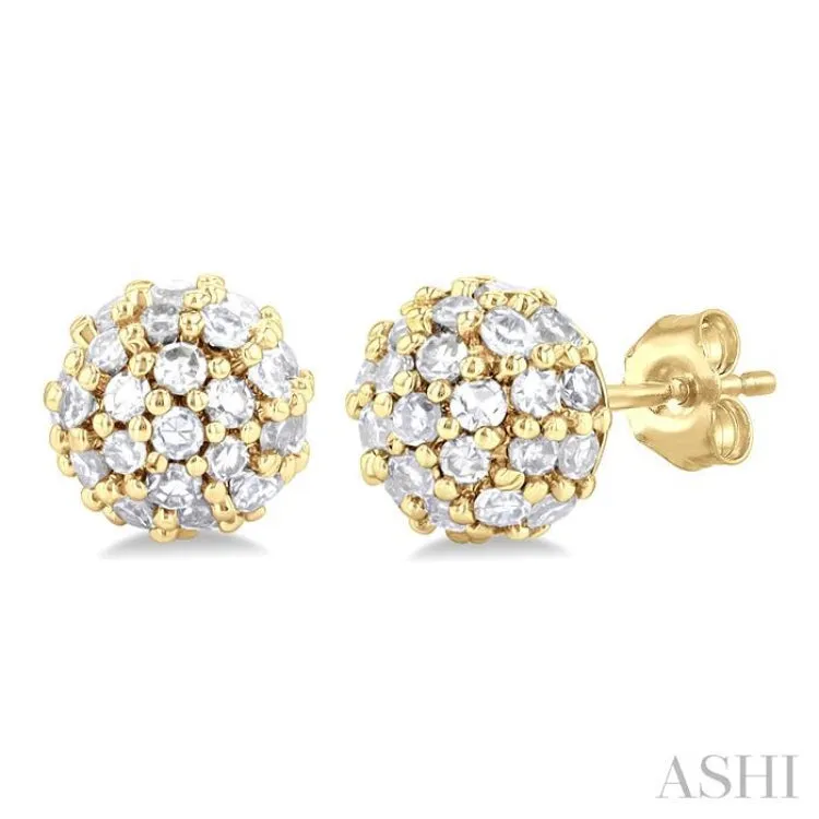 1/5 ctw Petite Disco Ball Round Cut Diamond Fashion Stud Earring in 10K Yellow Gold