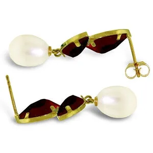 16 Carat 14K Solid Yellow Gold Chandelier Earrings Pearl Garnet