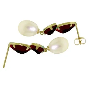 16 Carat 14K Solid Yellow Gold Chandelier Earrings Pearl Garnet