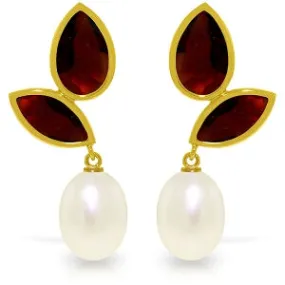 16 Carat 14K Solid Yellow Gold Chandelier Earrings Pearl Garnet