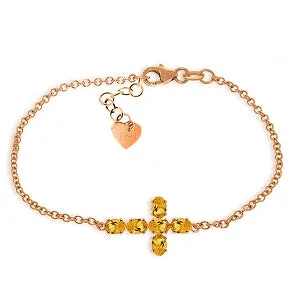 1.7 Carat 14K Solid Rose Gold Cross Bracelet Natural Citrine