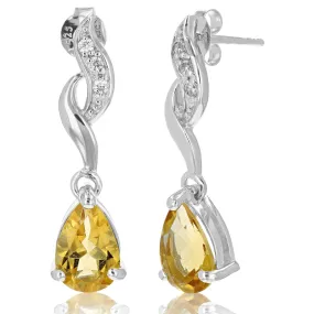 1.70 cttw Citrine Earrings .925 Sterling Silver with Rhodium Plating Pear Shape