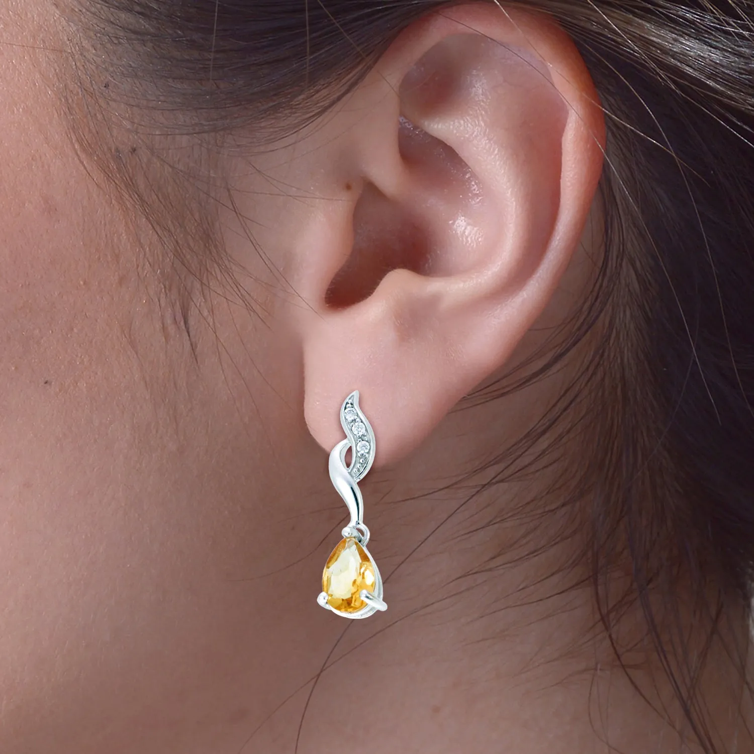 1.70 cttw Citrine Earrings .925 Sterling Silver with Rhodium Plating Pear Shape