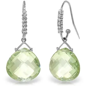 17.18 Carat 14K Solid White Gold Moment Of Love Green Amethyst Diamond Earrings