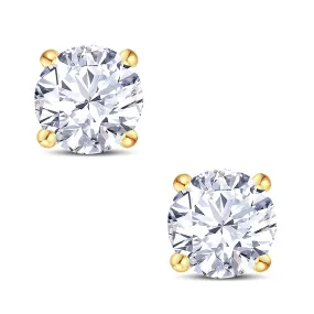 18ct Yellow Gold Round Brilliant Cut Diamond Four Claw Basket Stud Earrings