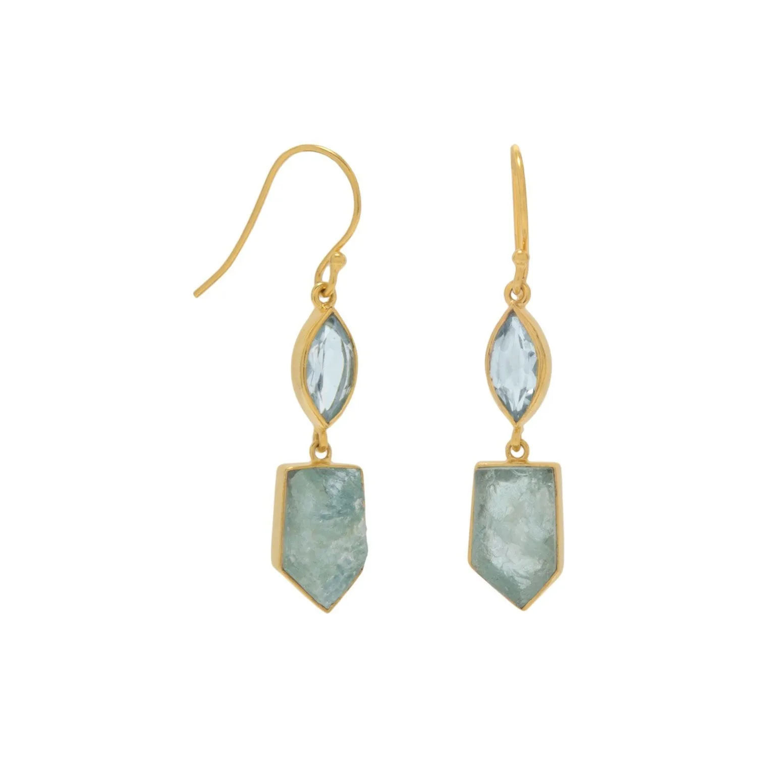 18k Faceted Blue Topaz And Aquamarine Drop Earrings