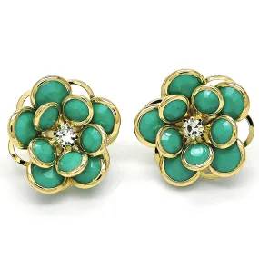 18k Filled High Polish Finsh JADE Hibiscus Crystal Stud Earring 18K gold