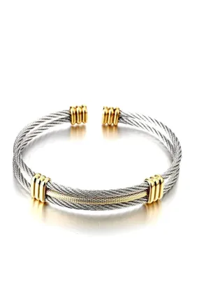 18k Gold & Silver Two Tone Cable Cuff Bangle