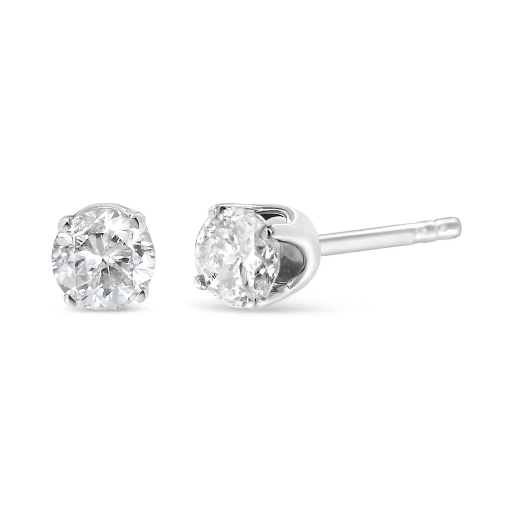 18K White Gold 1/4 Cttw Round Brilliant-Cut Near Colorless Diamond Classic 4-Prong Stud Earrings (G-H Color, VS1-VS2 Clarity)