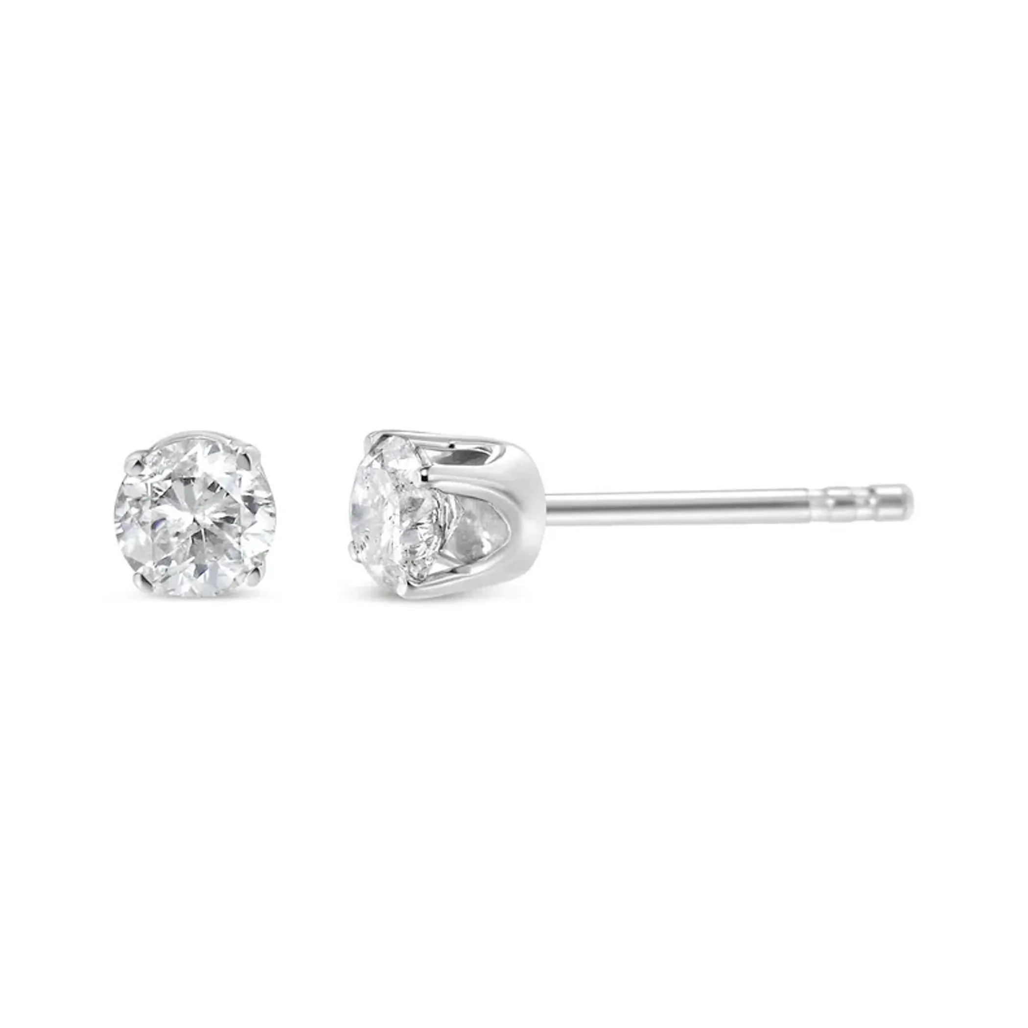 18K White Gold 1/4 Cttw Round Brilliant-Cut Near Colorless Diamond Classic 4-Prong Stud Earrings (G-H Color, VS1-VS2 Clarity)