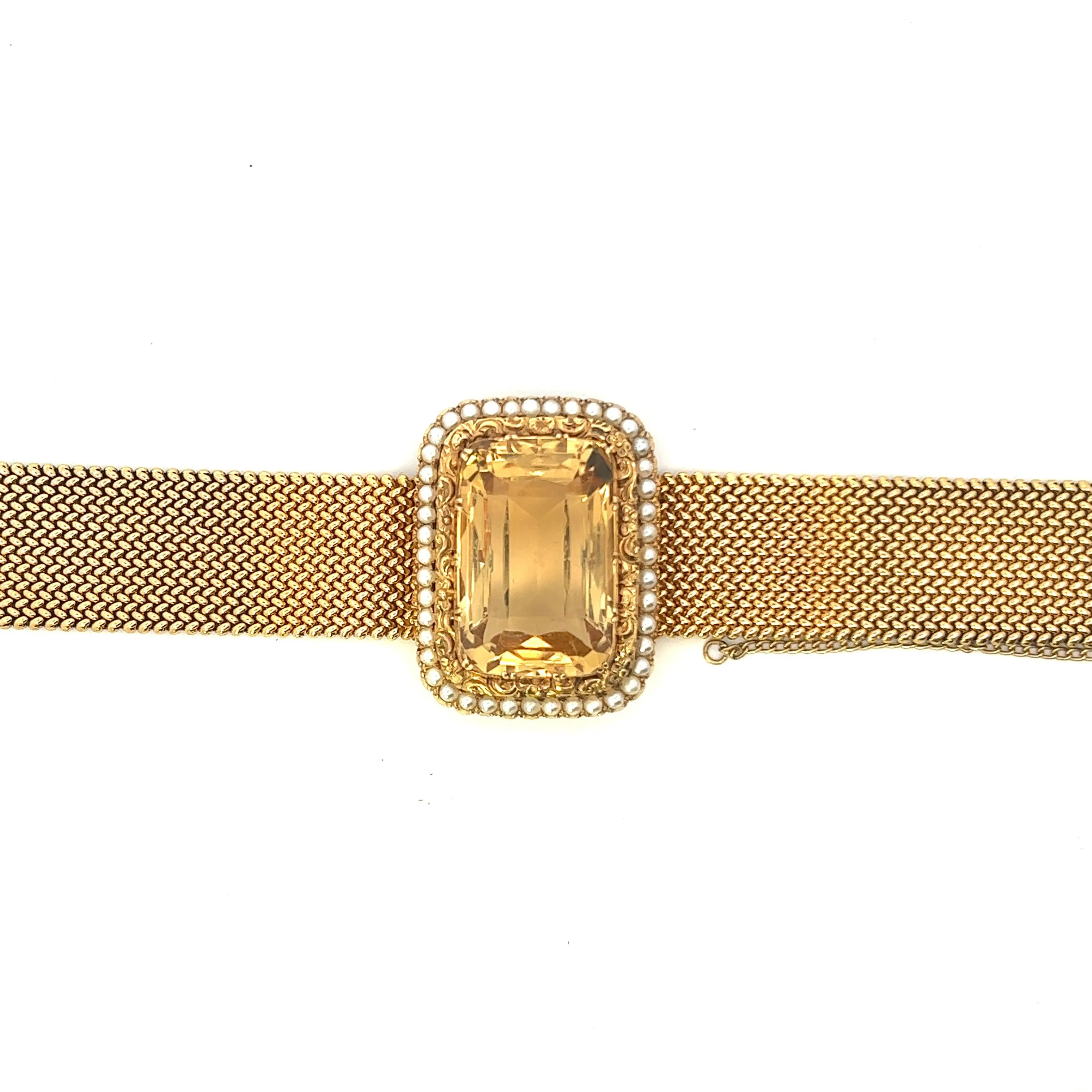 18KT Yellow Gold Estate Large Rectangular Cut Lemon Citrine Bracelet