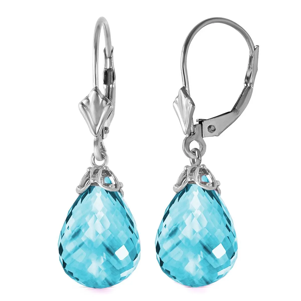 20.5 Carat 14K Solid White Gold Earrings Briolette Blue Topaz