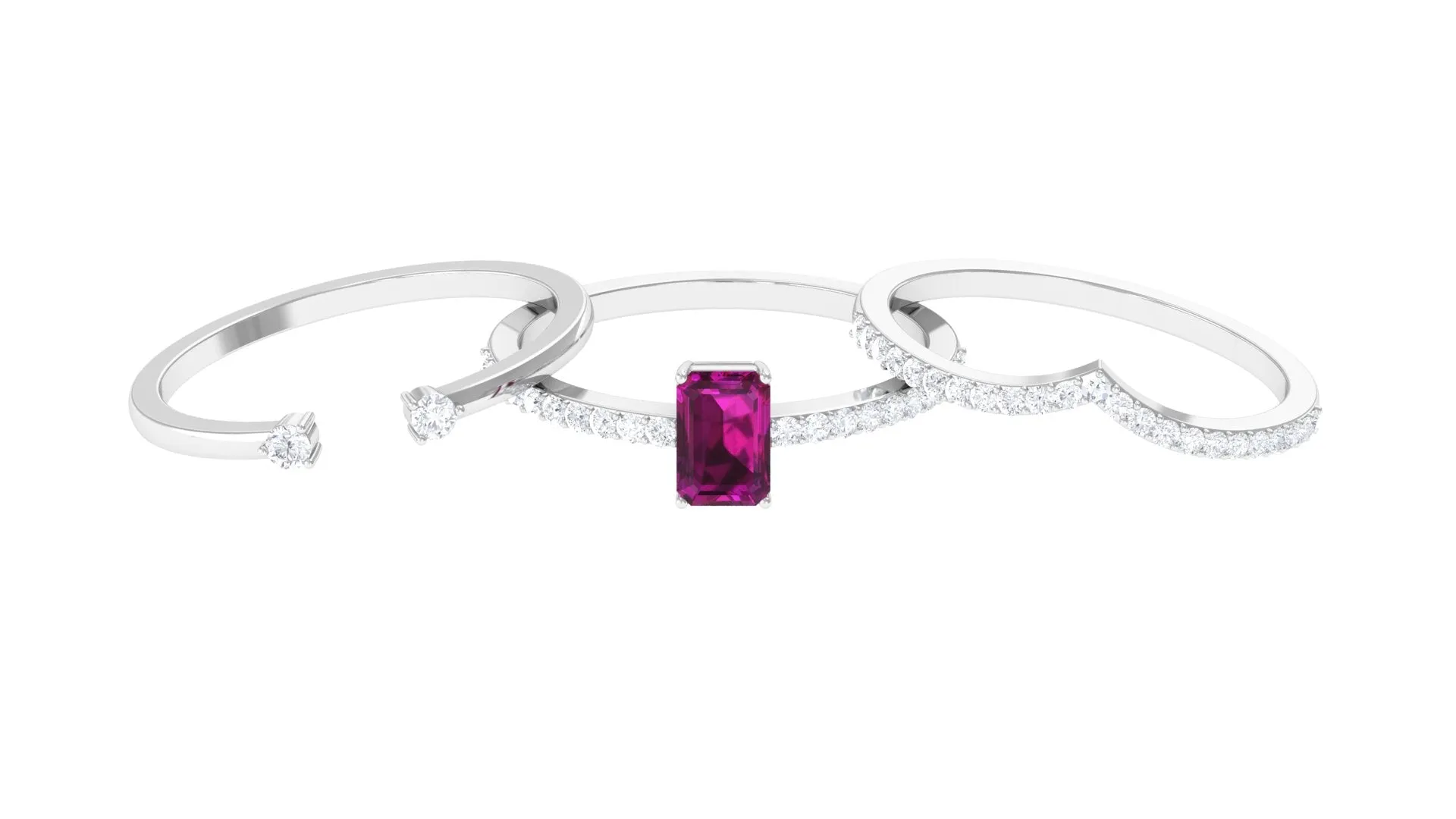 2.25 CT Certified Rhodolite and Diamond Stackable Ring Set