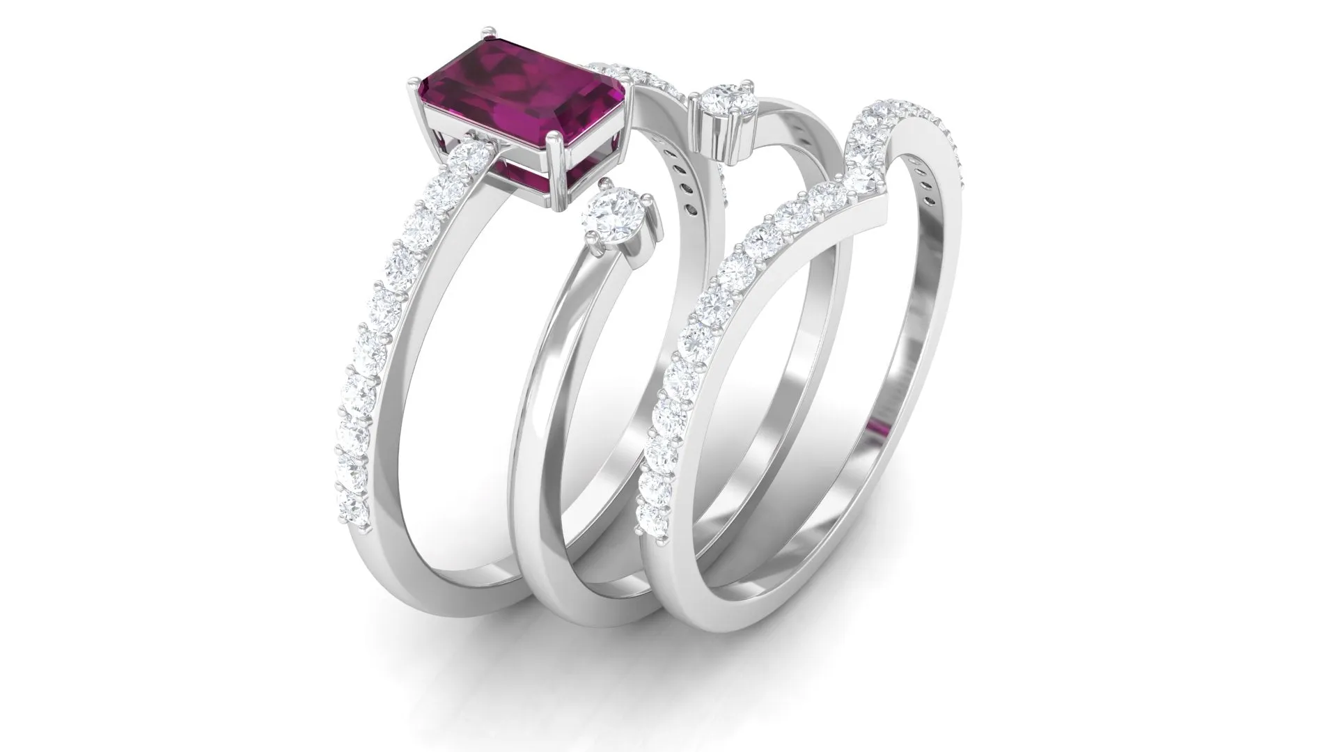 2.25 CT Certified Rhodolite and Diamond Stackable Ring Set