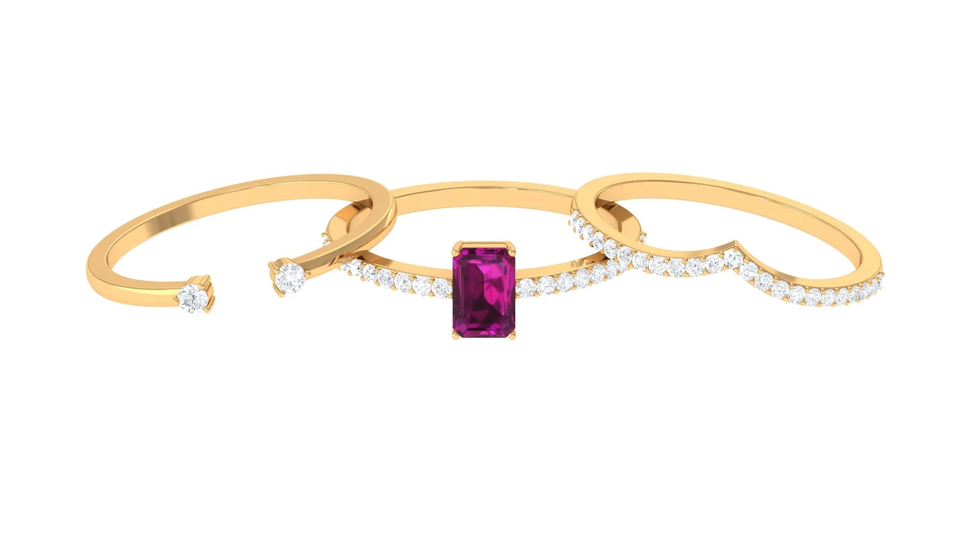 2.25 CT Certified Rhodolite and Diamond Stackable Ring Set