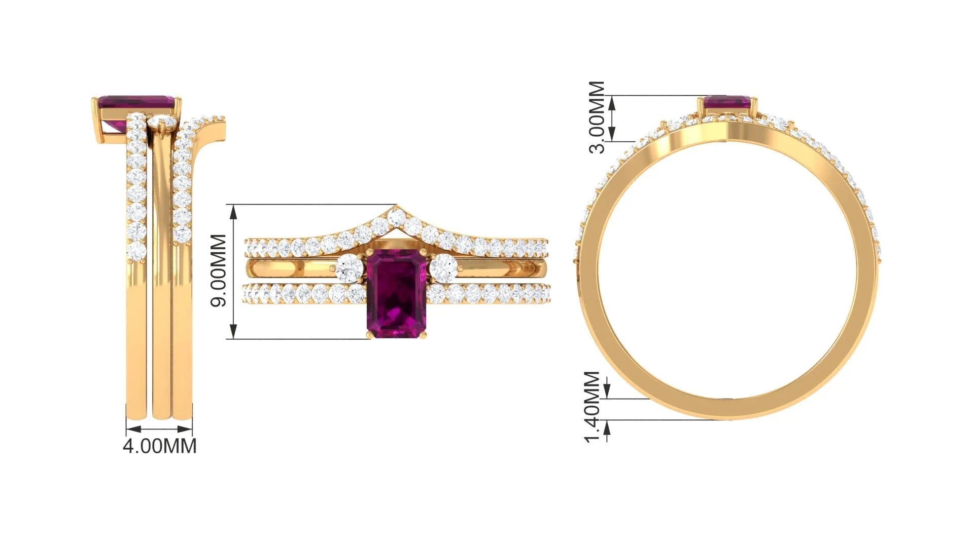 2.25 CT Certified Rhodolite and Diamond Stackable Ring Set