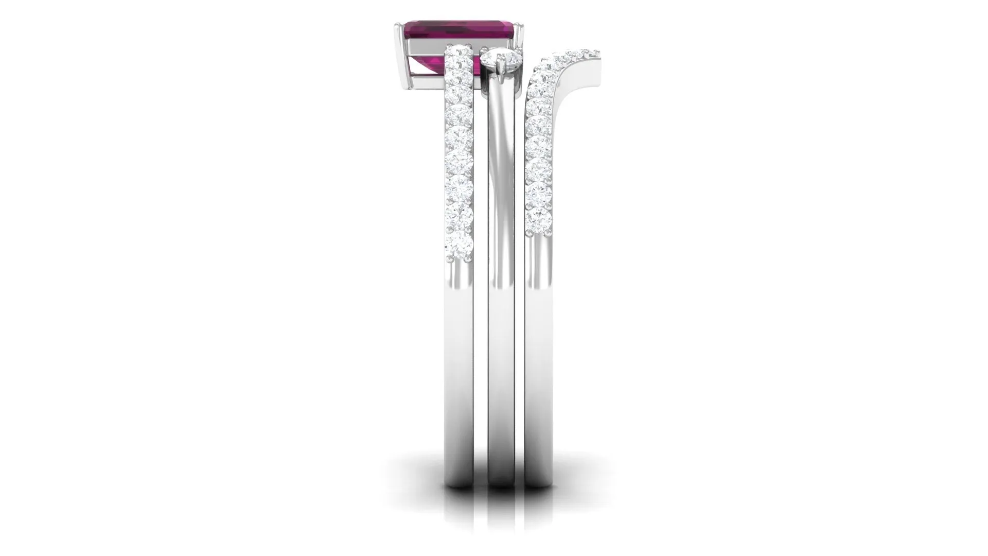 2.25 CT Certified Rhodolite and Diamond Stackable Ring Set