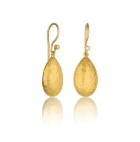 24k Gold "Amanda" Medium Size Almond Drop Earrings, 22k Diamond Ear Wires