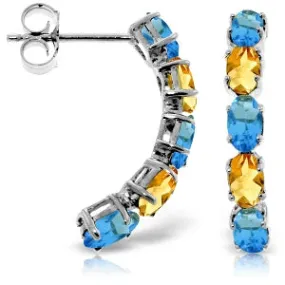 2.5 Carat 14K Solid White Gold Earrings Natural Blue Topaz Citrine