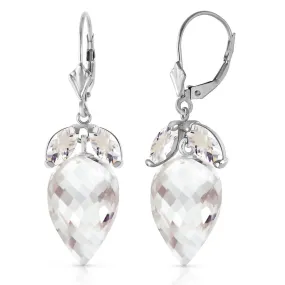 25.5 Carat 14K Solid White Gold Earrings Pointy Briolette White Topaz