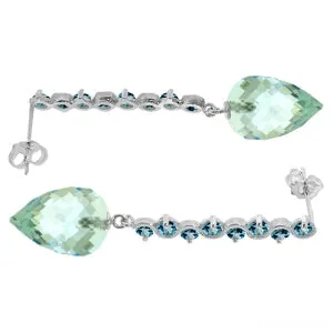 25.6 Carat 14K Solid White Gold Drop Briolette Blue Topaz Earrings