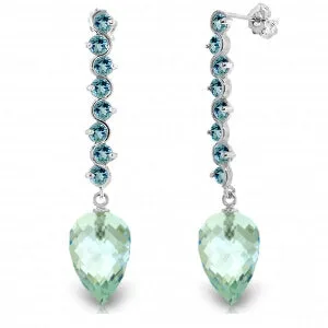 25.6 Carat 14K Solid White Gold Drop Briolette Blue Topaz Earrings