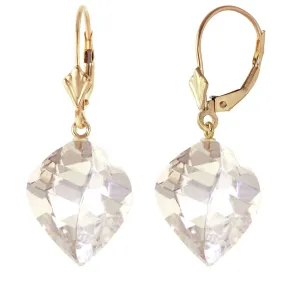 25.6 Carat 14K Solid Yellow Gold Leverback Earrings Twisted Briolette White Topaz