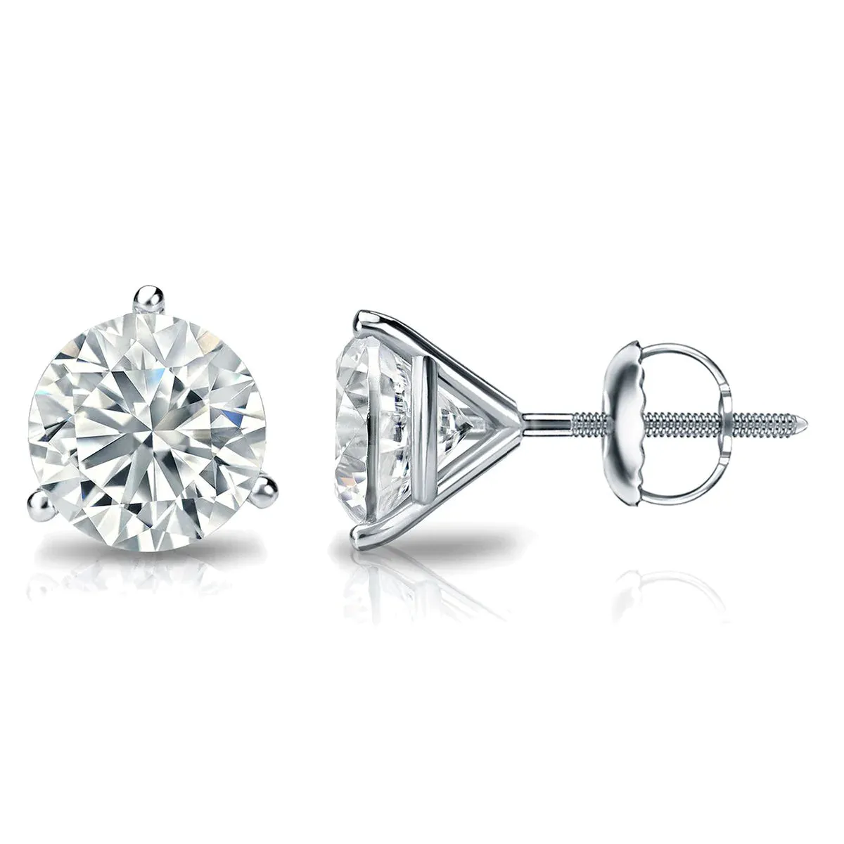 3 Carat Round 14K White Gold 3 Prong Martini Set Diamond Solitaire Stud Earrings