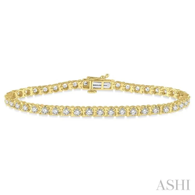 3 ctw Round Cut Diamond Tennis Tulip Bracelet in 14K Yellow Gold