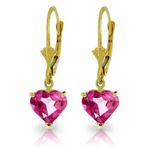 3.25 Carat 14K Solid Yellow Gold Leverback Earrings Pink Topaz