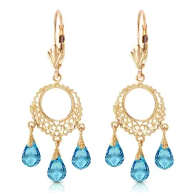 3.75 Carat 14K Solid Yellow Gold Chandelier Earrings Blue Topaz