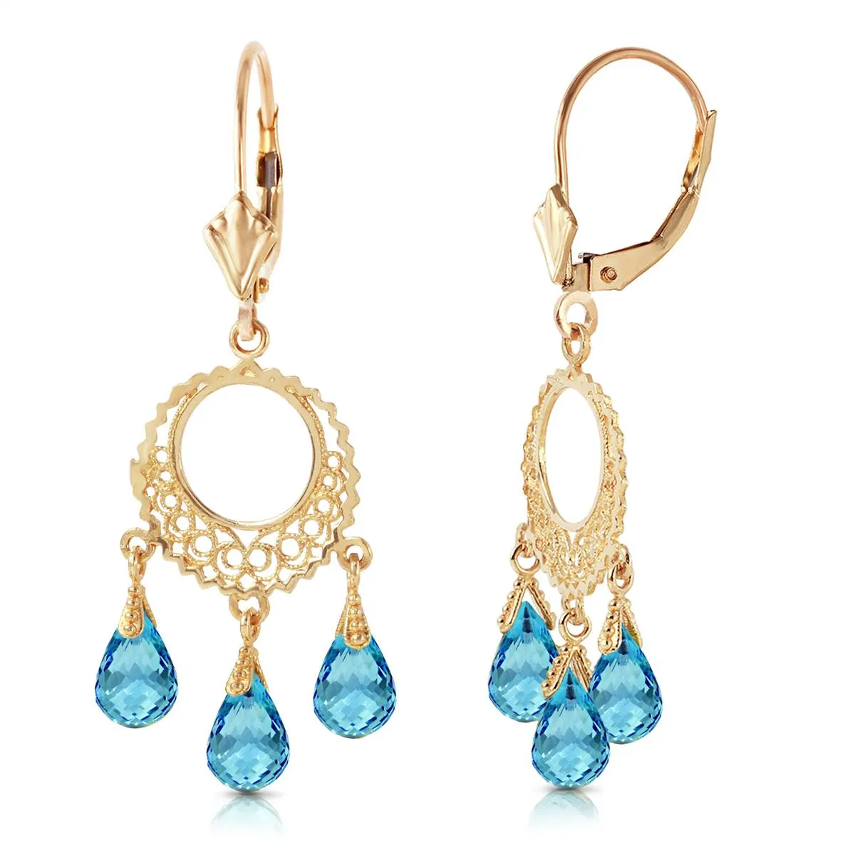 3.75 Carat 14K Solid Yellow Gold Chandelier Earrings Blue Topaz