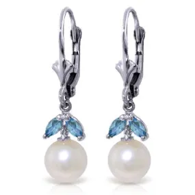 4.4 Carat 14K Whte Gold Responsive Pearl Blue Topaz Earrings