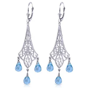 4.8 Carat 14K Solid White Gold Chandelier Earrings Briolette Blue Topaz