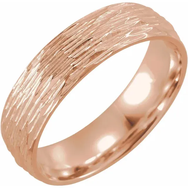 6 mm Tree Bark Patterned 14k Gold Comfort-Fit Band