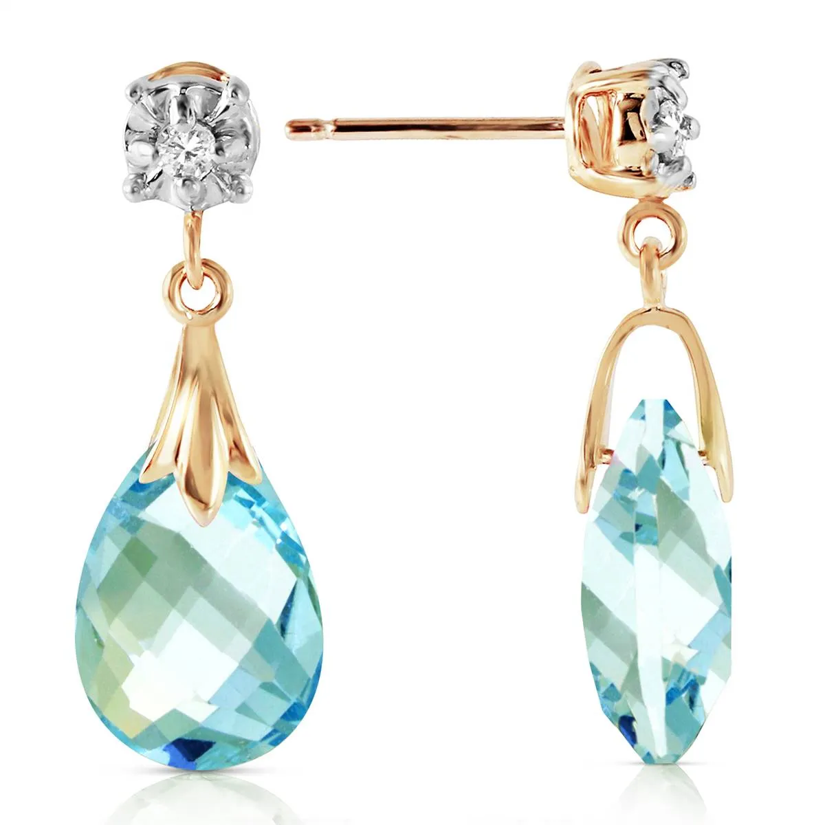 6.06 Carat 14K Solid Yellow Gold Stud Earrings Diamond Blue Topaz