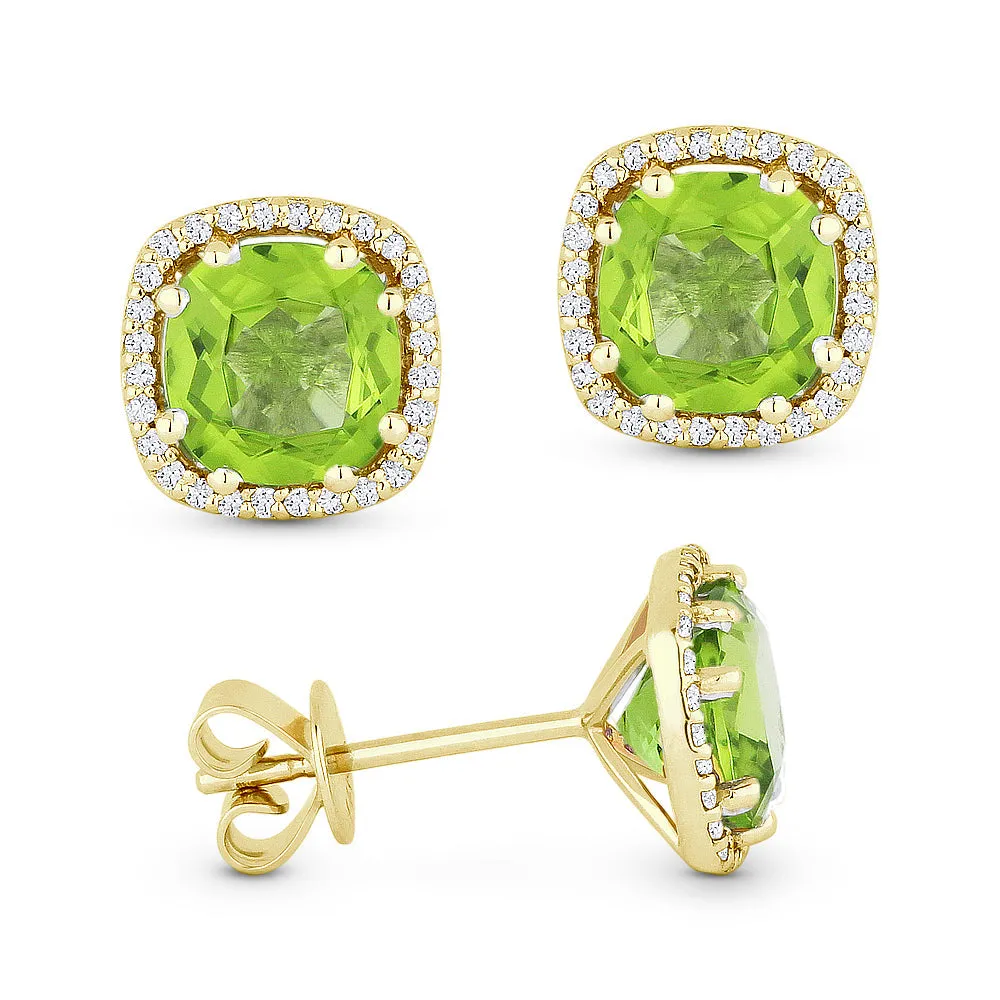 6mm 2.60ct Peridot Stud Earrings in 14K Yellow Gold