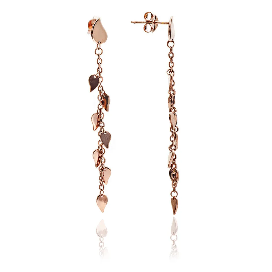 70%  DISCOUNT  Ladies' Elegant Handpolished 18ct Rose Gold Vermeil  Dangle Leaf Earrings